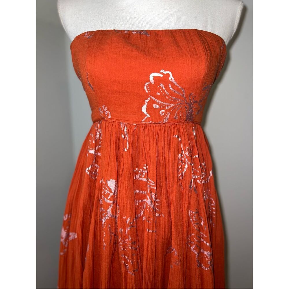 Free People Strapless Midi Dress XS Orange Florals - Picture 2 of 13